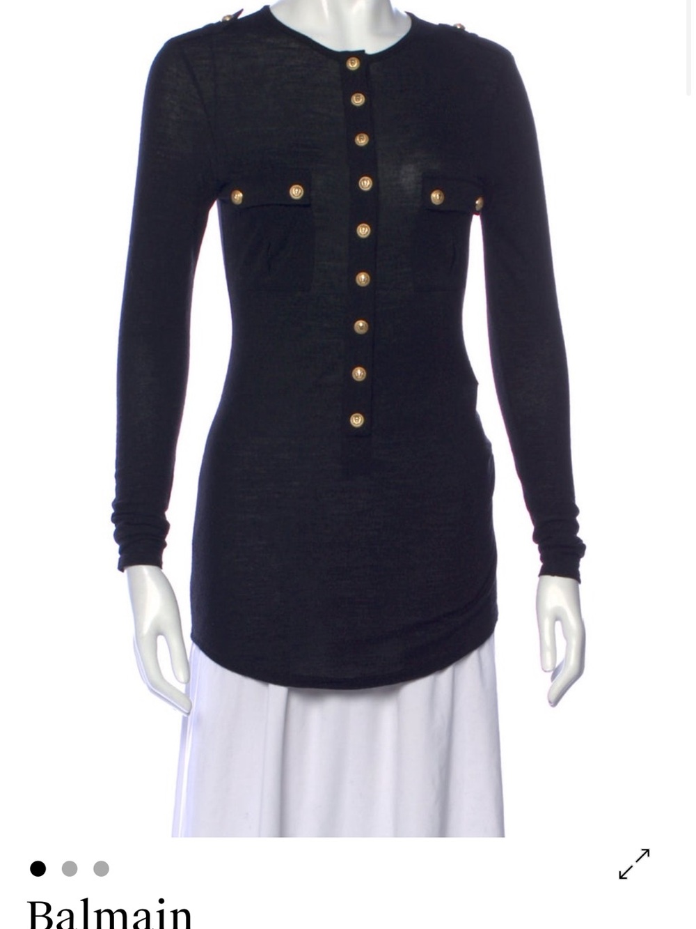 Balmain Black Long Sleeve Knit Top with Gold Buttons